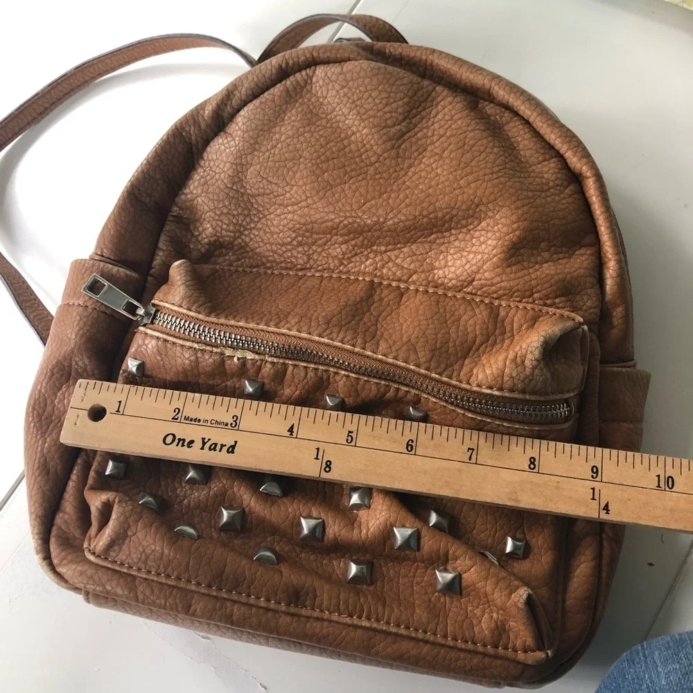 Beautiful Soft girl Vegan Studded Leather Backpack in Tan 9 by 10 inches
